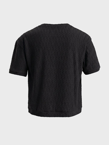 Men's Black Boxy Fit Textured Resort Wear T-Shirt