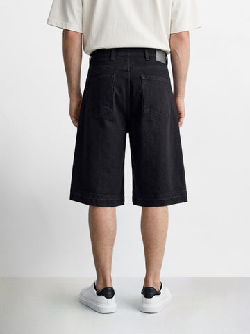 Men's Black Wide Leg Fit Solid Retro Wear Shorts