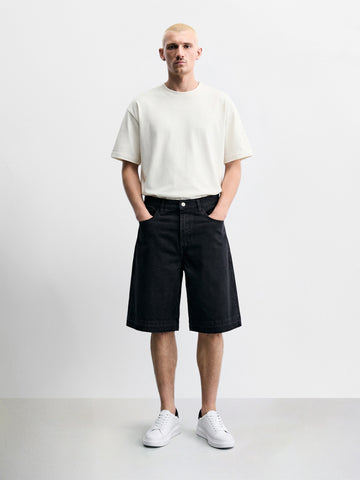 Men's Black Wide Leg Fit Solid Retro Wear Shorts