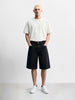 Men's Black Wide Leg Fit Solid Retro Wear Shorts