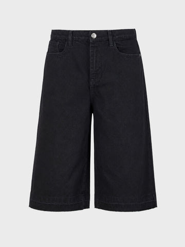Men's Black Wide Leg Fit Solid Retro Wear Shorts
