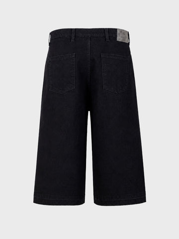 Men's Black Wide Leg Fit Solid Retro Wear Shorts