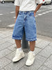 Men's Blue Wide Leg Fit Solid Retro Wear Shorts
