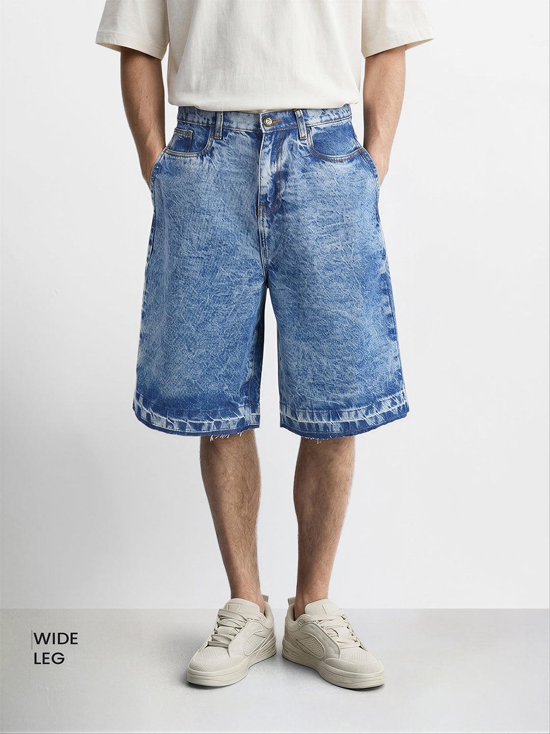 Men's Blue Wide Leg Fit Solid Retro Wear Shorts
