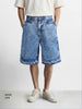Men's Blue Wide Leg Fit Solid Retro Wear Shorts