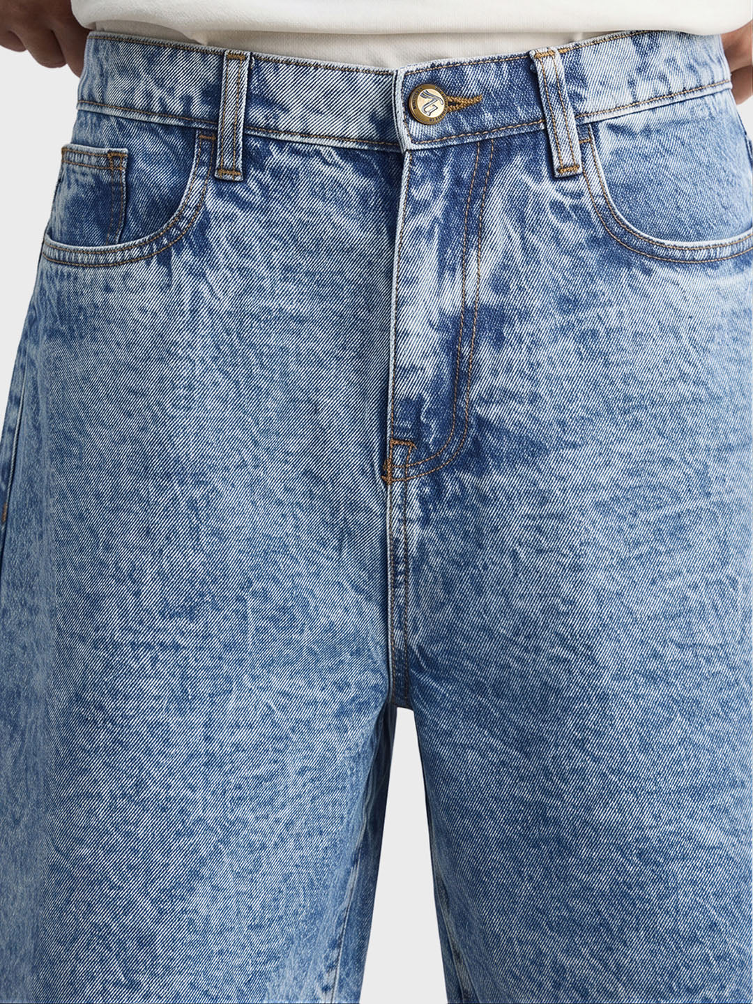 Men's Blue Wide Leg Fit Solid Retro Wear Shorts