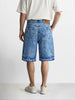 Men's Blue Wide Leg Fit Solid Retro Wear Shorts