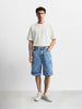 Men's Blue Wide Leg Fit Solid Retro Wear Shorts