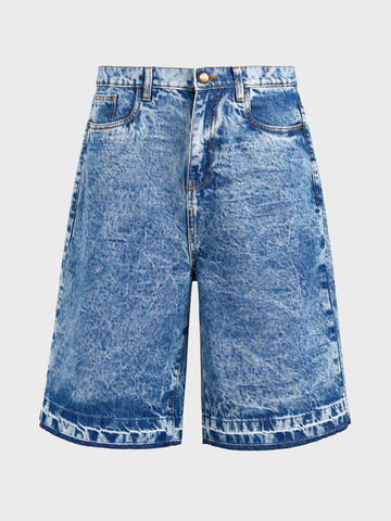 Men's Blue Wide Leg Fit Solid Retro Wear Shorts