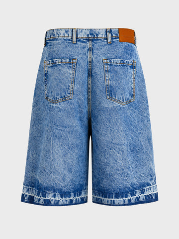 Men's Blue Wide Leg Fit Solid Retro Wear Shorts