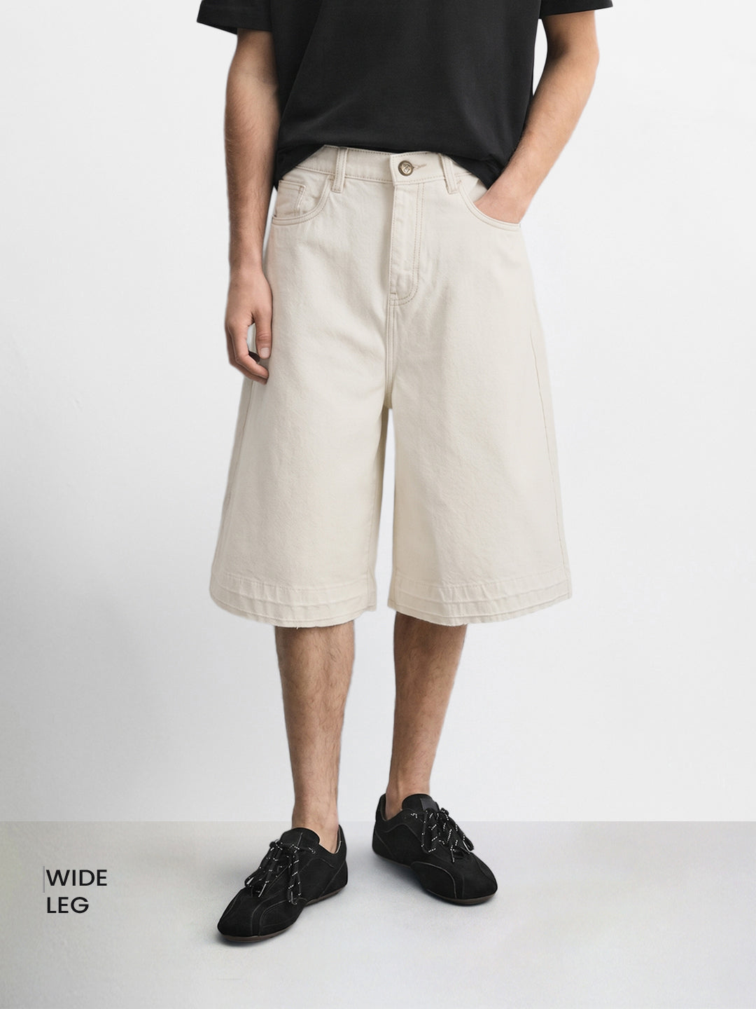 Men's White Wide Leg Fit Solid Retro Wear Shorts