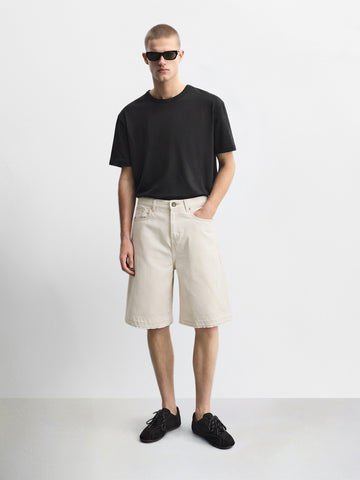 Men's White Wide Leg Fit Solid Retro Wear Shorts