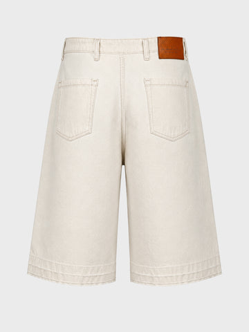 Men's White Wide Leg Fit Solid Retro Wear Shorts