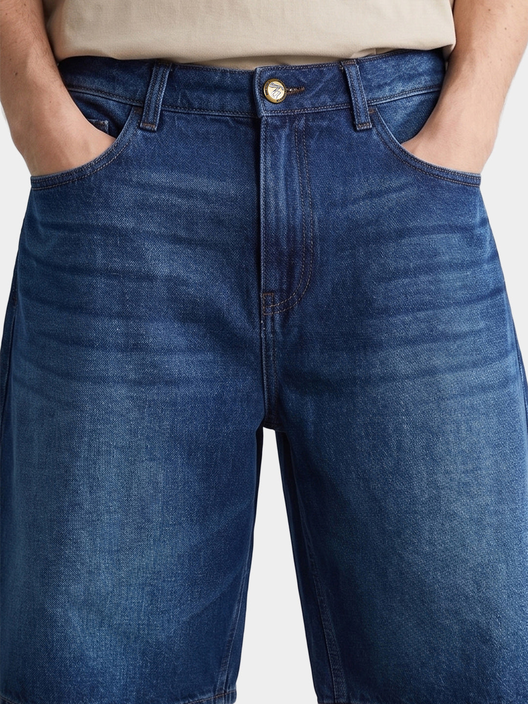 Men's Blue Wide Leg Fit Solid Retro Wear Shorts