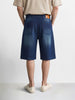 Men's Blue Wide Leg Fit Solid Retro Wear Shorts