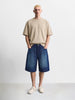 Men's Blue Wide Leg Fit Solid Retro Wear Shorts