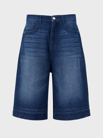 Men's Blue Wide Leg Fit Solid Retro Wear Shorts
