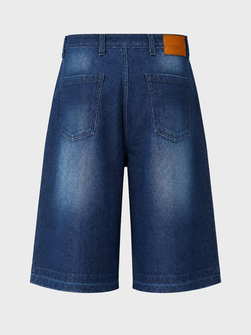 Men's Blue Wide Leg Fit Solid Retro Wear Shorts