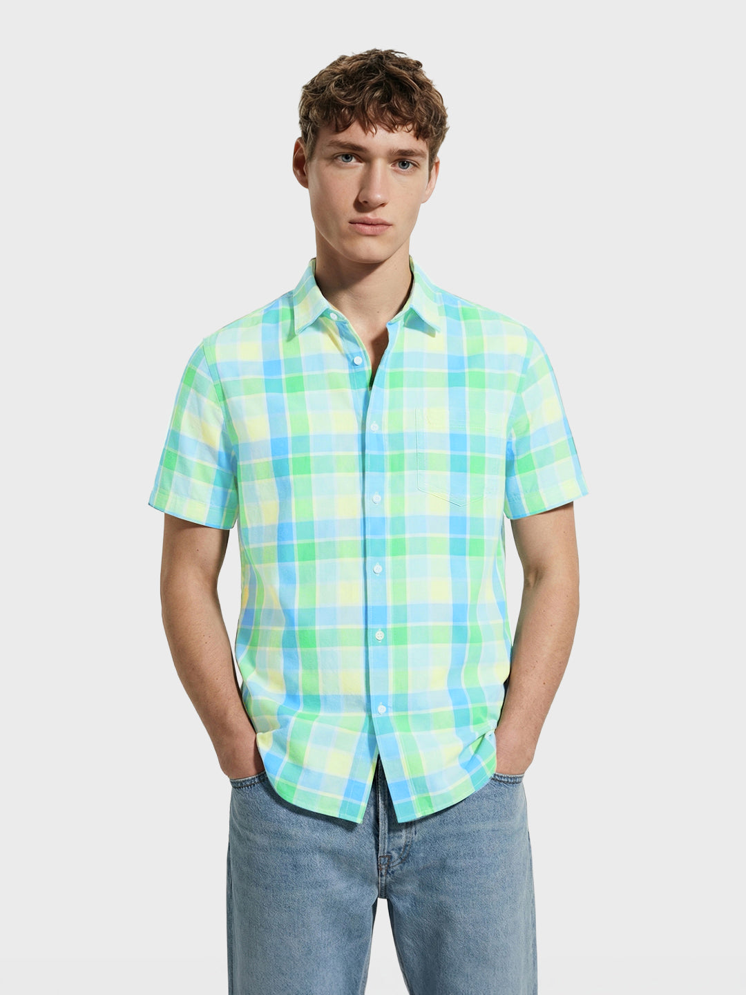 Men's Green Slim Fit Checked Casual Shirt