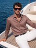 Men's Brown Slim Fit Striped Party Wear Shirt