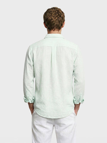 Men's Mint Blue Relaxed Fit Striped Casual Shirt
