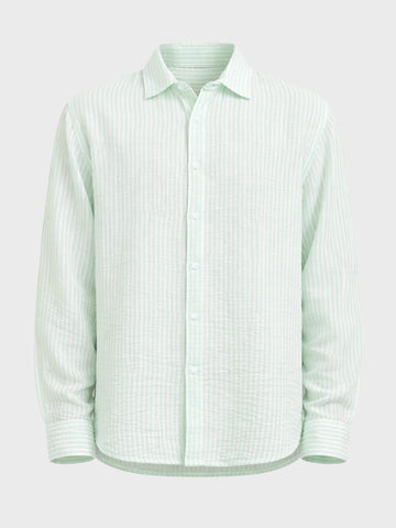 Men's Mint Blue Relaxed Fit Striped Casual Shirt