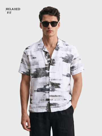 Men's Grey Relaxed Fit Printed Resort Wear Shirt