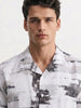 Men's Grey Relaxed Fit Printed Resort Wear Shirt