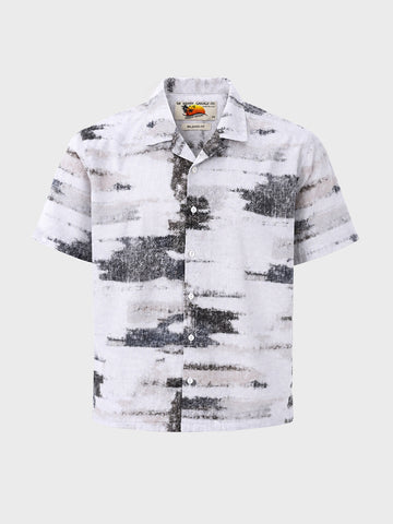 Men's Grey Relaxed Fit Printed Resort Wear Shirt