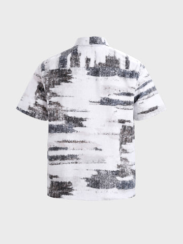 Men's Grey Relaxed Fit Printed Resort Wear Shirt