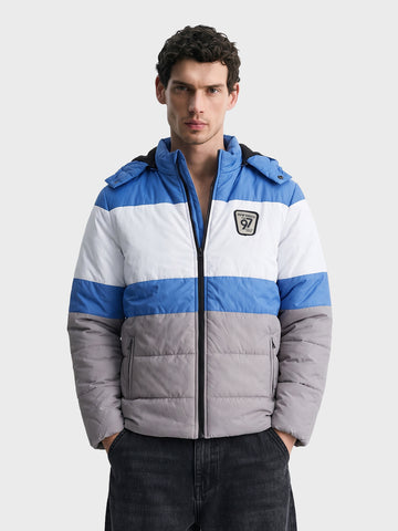 Men's Grey Slim Fit Colourblocked Casual Jacket