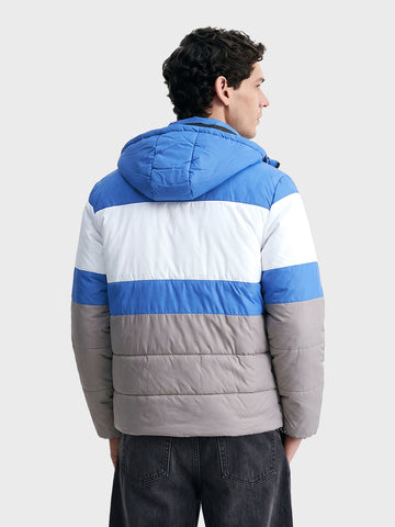 Men's Grey Slim Fit Colourblocked Casual Jacket
