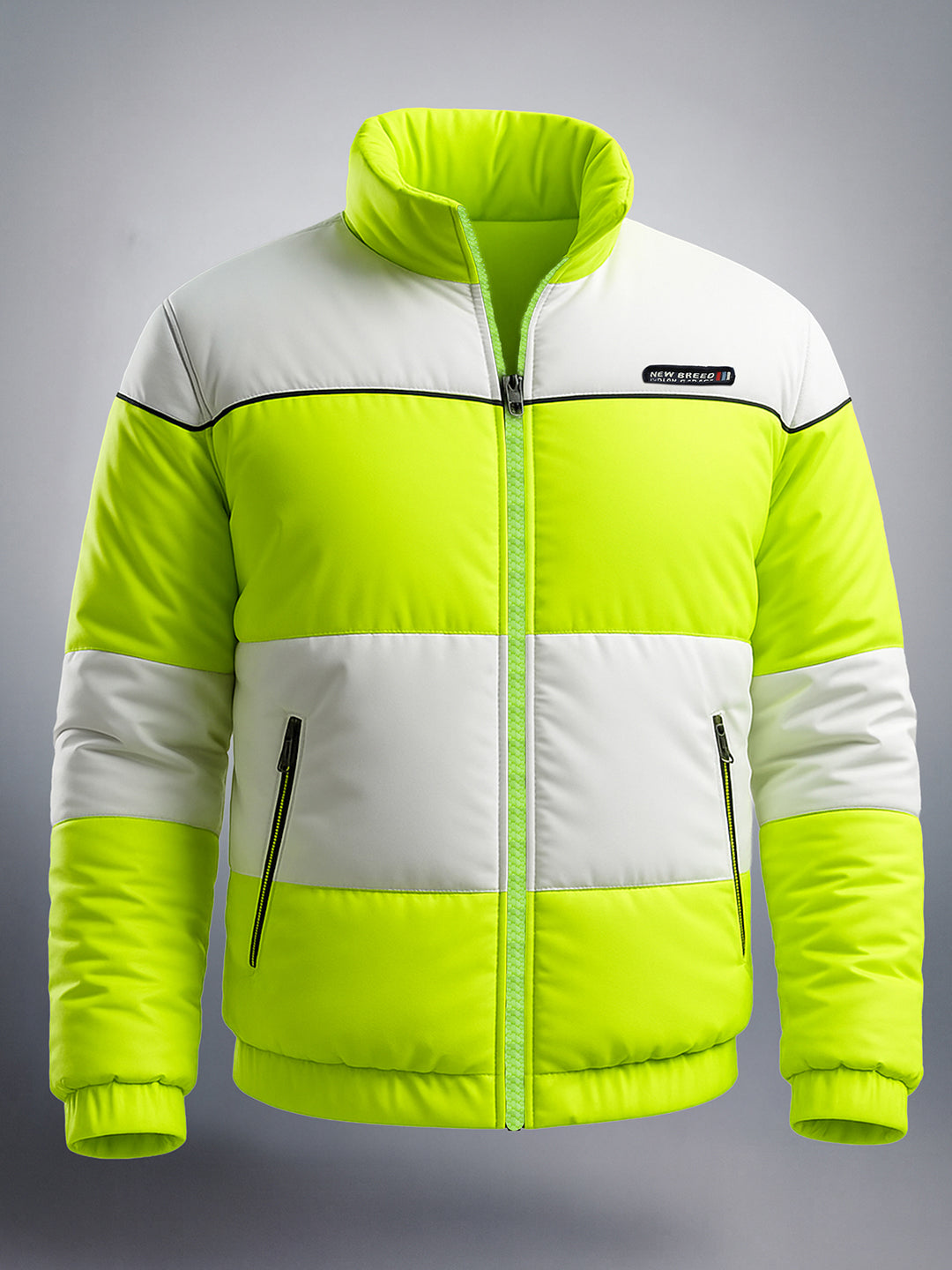 Men's Green Slim Fit Colourblocked Casual Winter Jacket