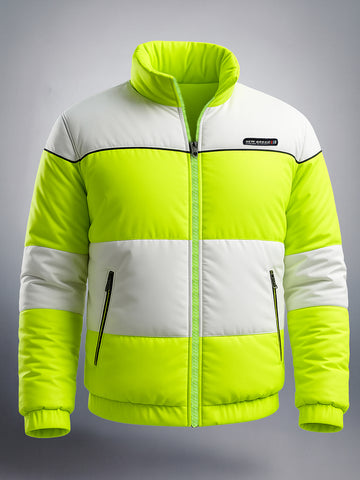 Men's Green Slim Fit Colourblocked Casual Winter Jacket