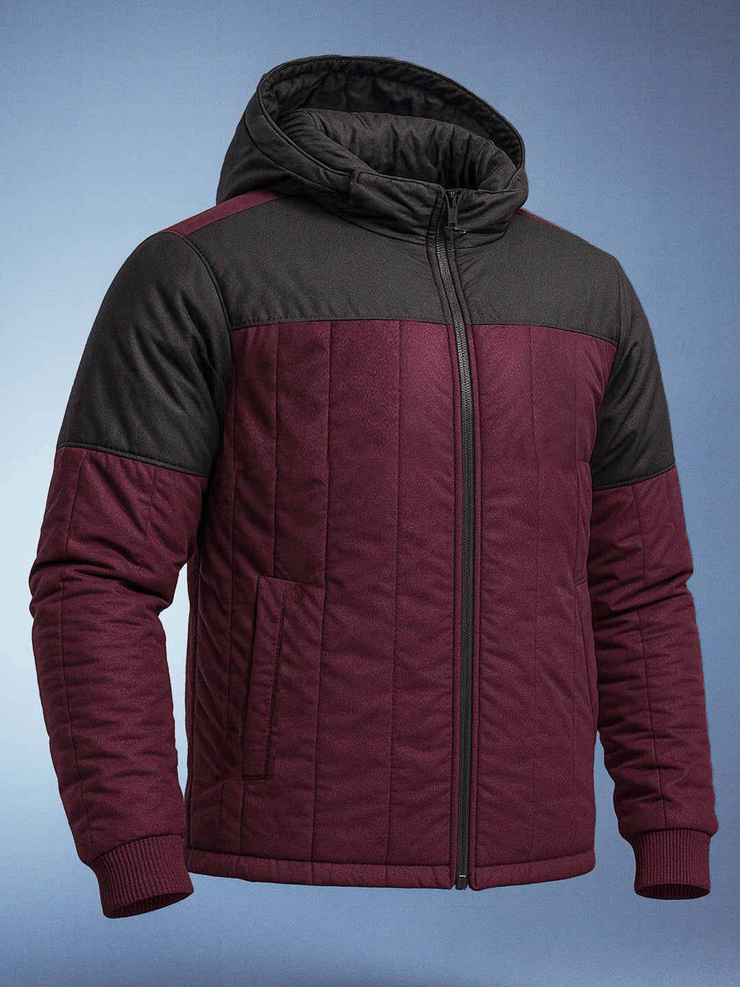 Men's Maroon Slim Fit Solid Casual Winter Jacket