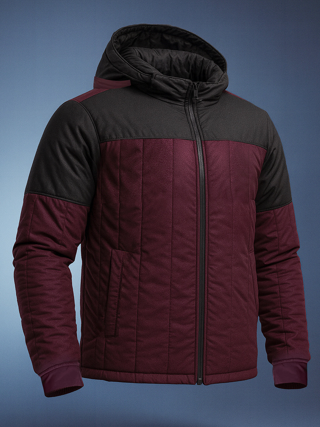 Men's Wine Red Slim Fit Solid Casual Jackets