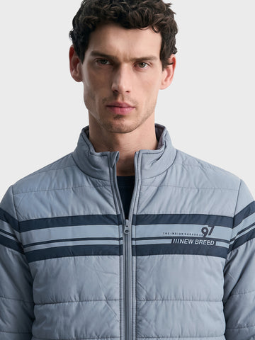 Men's Grey Slim Fit Colourblocked Casual Jacket