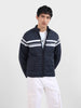 Men's Navy Blue Slim Fit Colourblocked Casual Winter Jacket