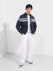Men's Navy Blue Slim Fit Colourblocked Casual Winter Jacket