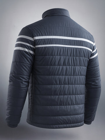 Men's Navy Blue Slim Fit Colourblocked Casual Winter Jacket