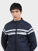 Men's Navy Blue Slim Fit Colourblocked Casual Winter Jacket