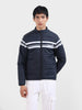 Men's Navy Blue Slim Fit Colourblocked Casual Winter Jacket