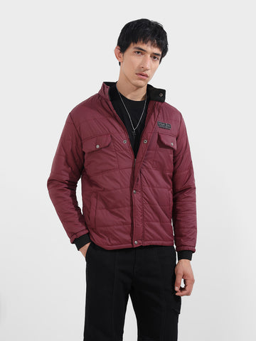 Men's Maroon Slim Fit Solid Casual Winter Jacket