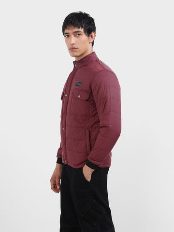 Men's Maroon Slim Fit Solid Casual Winter Jacket