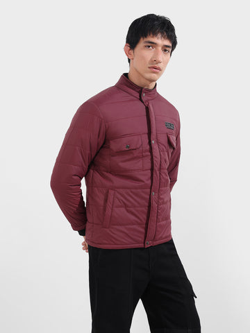 Men's Maroon Slim Fit Solid Casual Winter Jacket