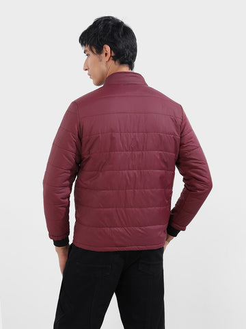 Men's Maroon Slim Fit Solid Casual Winter Jacket