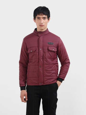Men's Maroon Slim Fit Solid Casual Winter Jacket
