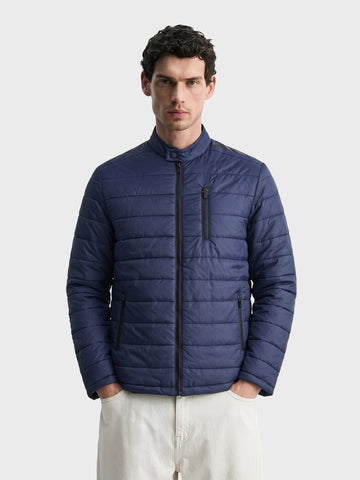 Men's Navy Blue Slim Fit Solid Casual Jacket