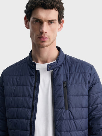 Men's Navy Blue Slim Fit Solid Casual Jacket