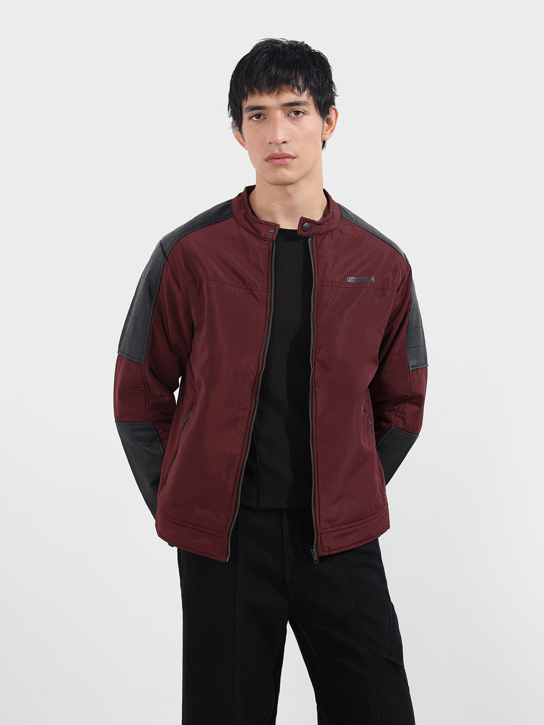 Men's Maroon Slim Fit Solid Casual Winter Jacket